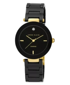 Anne Klein women's black ceramic diamond dial watch with gold accents elegant fashion wristwatch